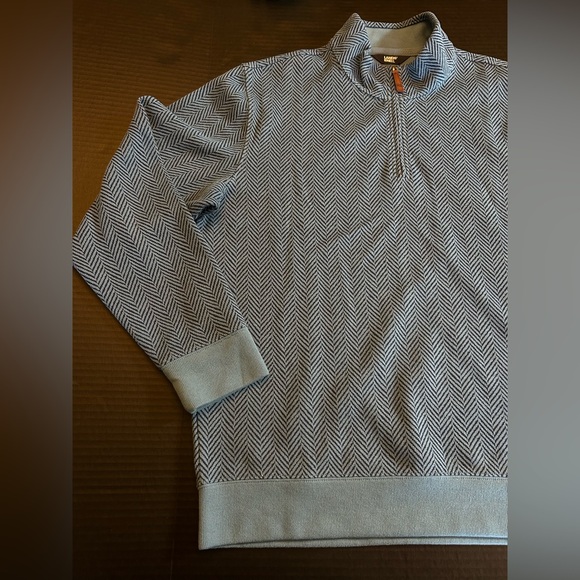 Lands' End Men's Bedford Rib Quarter Zip Pullover Sweater Blue Herringbone L - Picture 3 of 13